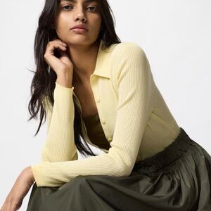 Uniqlo Yellow Extra Fine Ribbed Polo Cardigan